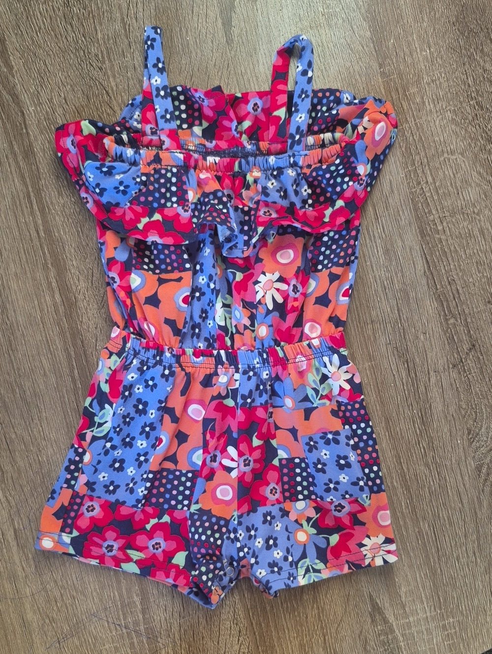 Girls Floral Patchwork Pink & Blue Swim Romper